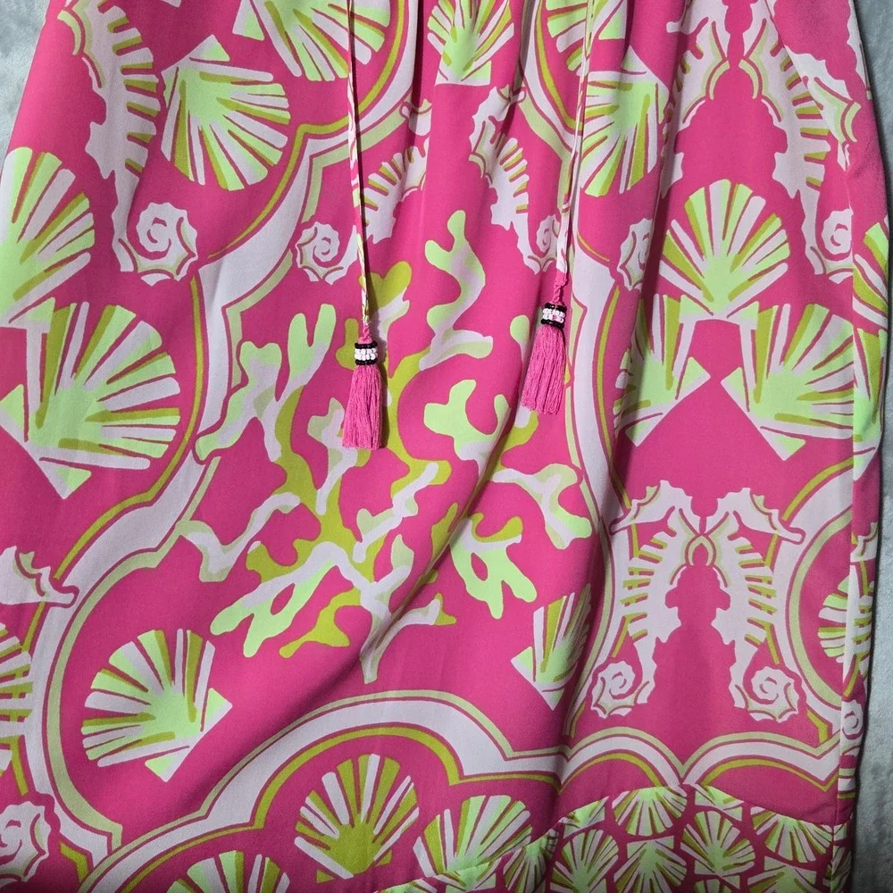 Crown & Ivy Seahorse Shell Tassel Shift Dress Pink Green 14 Preppy Beach Resort - Picture 2 of 8